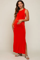 Orange Side Slit Maternity Midi Dress