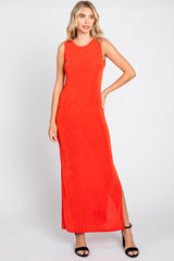 Orange Side Slit Maternity Midi Dress