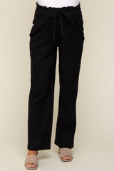 Black Ruffle Tie Waist Linen Maternity Pants