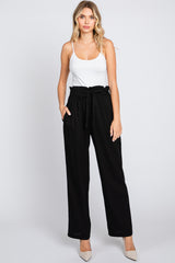 Black Ruffle Tie Waist Linen Maternity Pants