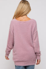 Lavender Fuzzy Knit Boat Neck Maternity Sweater