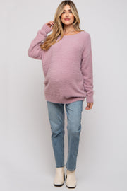 Lavender Fuzzy Knit Boat Neck Maternity Sweater