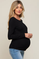 Black Long Sleeve Scoop Back Maternity Top