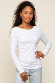 White Long Sleeve Scoop Back Top