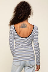 Ivory Striped Long Sleeve Scoop Back Top