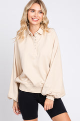 Beige Collared Button Maternity Pullover