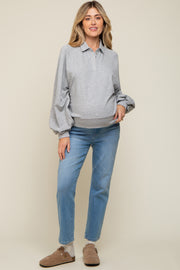 Grey Collared Button Maternity Pullover