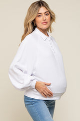 Ivory Collared Button Maternity Pullover