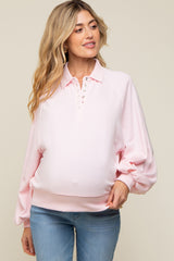 Pink Collared Button Maternity Pullover