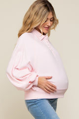 Pink Collared Button Maternity Pullover