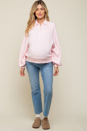 Pink Collared Button Maternity Pullover