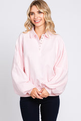 Pink Collared Button Maternity Pullover