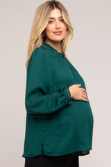 Forest Green Ladder Embroidered Long Sleeve Maternity Blouse