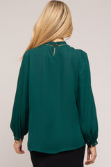 Forest Green Ladder Embroidered Long Sleeve Maternity Blouse