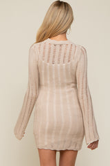 Beige Ladder Knit Long Sleeve Maternity Dress/Tunic