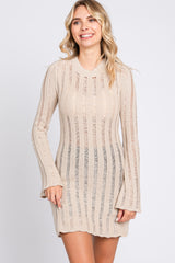 Beige Ladder Knit Long Sleeve Maternity Dress/Tunic