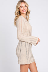 Beige Ladder Knit Long Sleeve Dress/Tunic