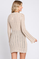 Beige Ladder Knit Long Sleeve Dress/Tunic