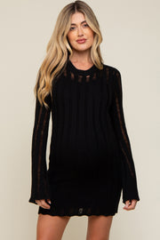 Black Ladder Knit Long Sleeve Maternity Dress