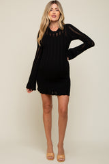 Black Ladder Knit Long Sleeve Maternity Dress