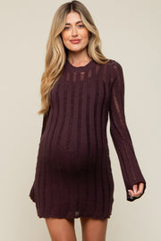 Brown Ladder Knit Long Sleeve Maternity Dress/Tunic