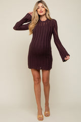 Brown Ladder Knit Long Sleeve Maternity Dress/Tunic