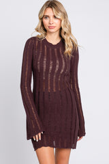 Brown Ladder Knit Long Sleeve Maternity Dress/Tunic