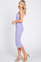 Lavender Textured Knit Sleeveless Midi Dress