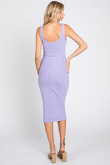 Lavender Textured Knit Sleeveless Midi Dress