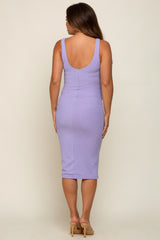 Lavender Textured Knit Sleeveless Maternity Midi Dress