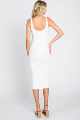 White Textured Knit Sleeveless Midi Dress