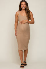 Taupe Textured Knit Sleeveless Maternity Midi Dress