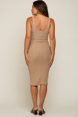 Taupe Textured Knit Sleeveless Maternity Midi Dress