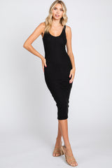 Black Textured Knit Sleeveless Maternity Midi Dress