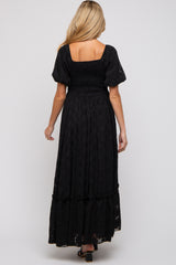 Black Floral Chiffon Smocked Square Neck Maternity Maxi Dress