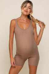 Taupe Sleeveless Ribbed Maternity Bodysuit