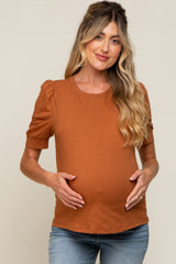 Rust Puff Sleeve Maternity Top