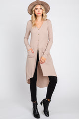 Beige Button Front Knit Maternity Cardigan