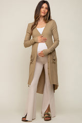 Light Olive Button Front Knit Maternity Cardigan