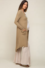 Light Olive Button Front Knit Maternity Cardigan