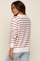 Rust Striped V-Neck Collared Maternity Sweater