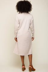 Beige Knit Corduroy Button Down Midi Dress