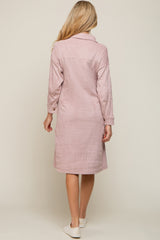 Light Pink Knit Corduroy Button Down Maternity Midi Dress