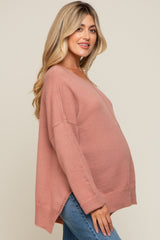 Mauve Dolman Sleeve Side Slit Maternity Sweater