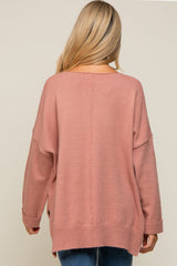 Mauve Dolman Sleeve Side Slit Maternity Sweater