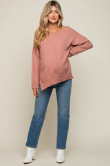 Mauve Dolman Sleeve Side Slit Maternity Sweater