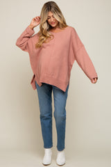 Mauve Dolman Sleeve Side Slit Maternity Sweater