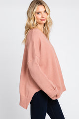 Mauve Dolman Sleeve Side Slit Sweater