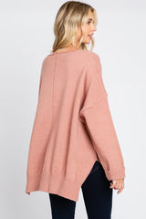 Mauve Dolman Sleeve Side Slit Sweater