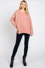 Mauve Dolman Sleeve Side Slit Sweater